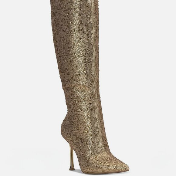 INC Saveria 5 Rhinestone Tall Over-the-Knee Boots/Gold Bling NEW!! Studded NEW!! - Picture 1 of 9